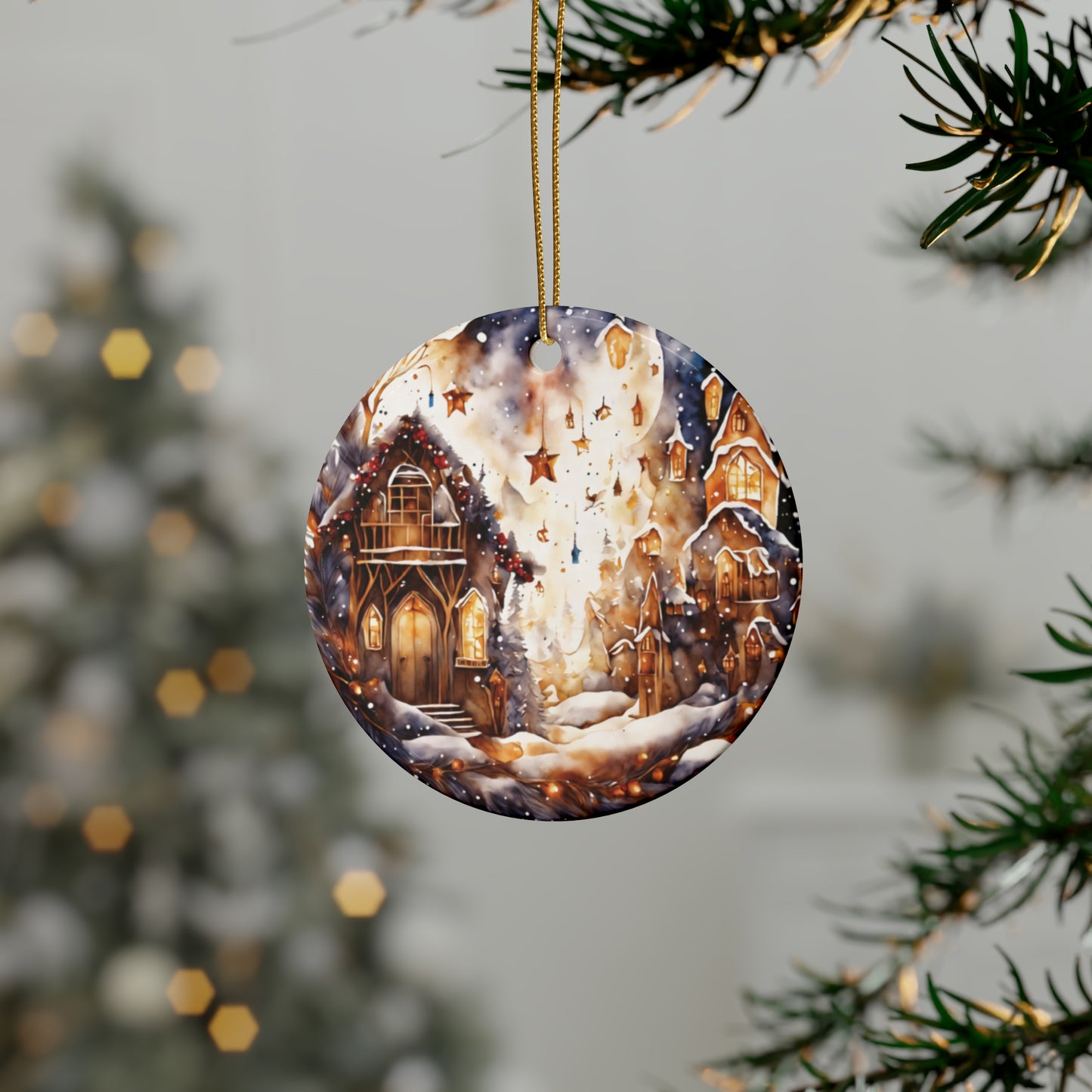Idyllic Fantasy Christmas Scene | Ceramic Ornaments (1pcs, 5pcs, 10pcs, 20pcs) - 18