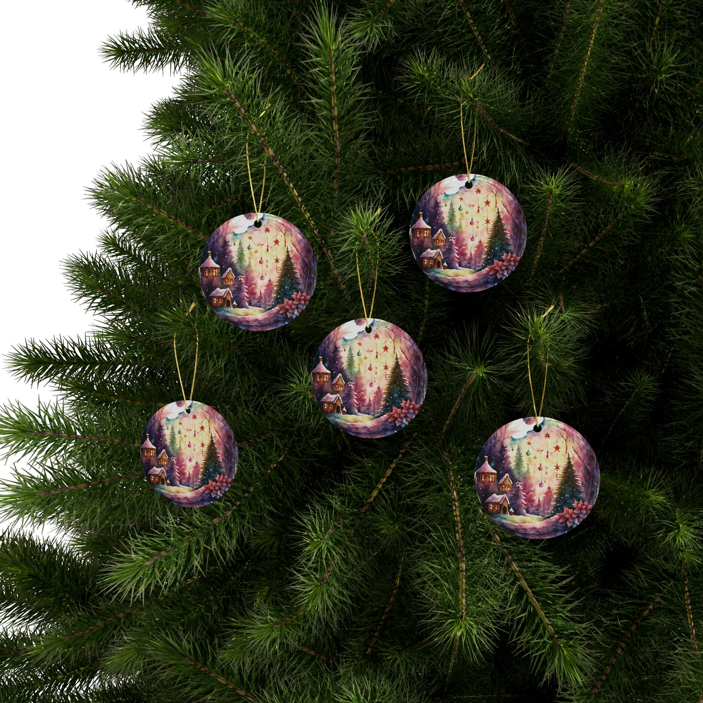 Idyllic Fantasy Christmas Scene | Ceramic Ornaments (1pcs, 5pcs, 10pcs, 20pcs) - 1
