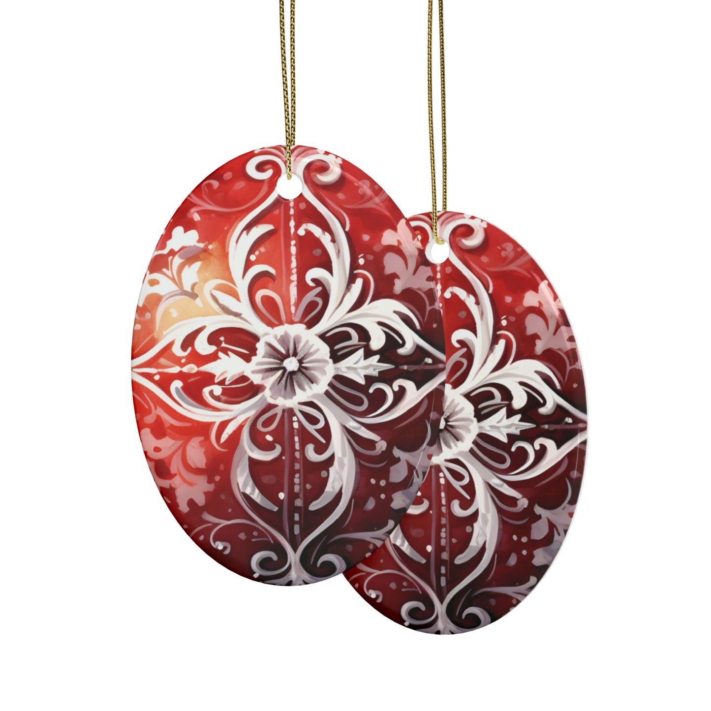 Red & White Swirls Ceramic Christmas Ornaments (1pcs, 5pcs, 10pcs, 20pcs)