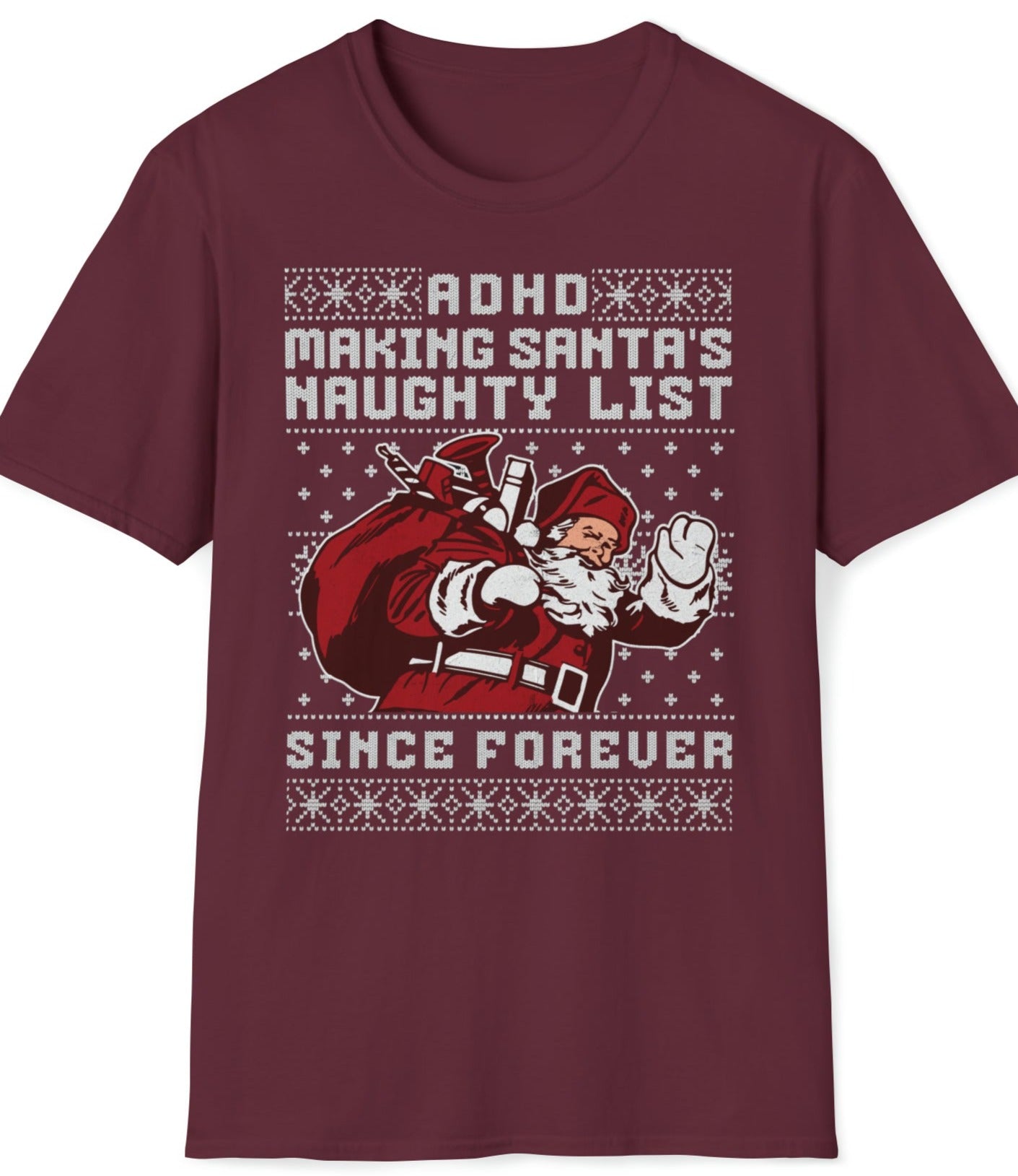 On the ADHD Naughty List - Unisex Softstyle T-Shirt Santa's List ADHD Struggles ADHD Awareness GIFT