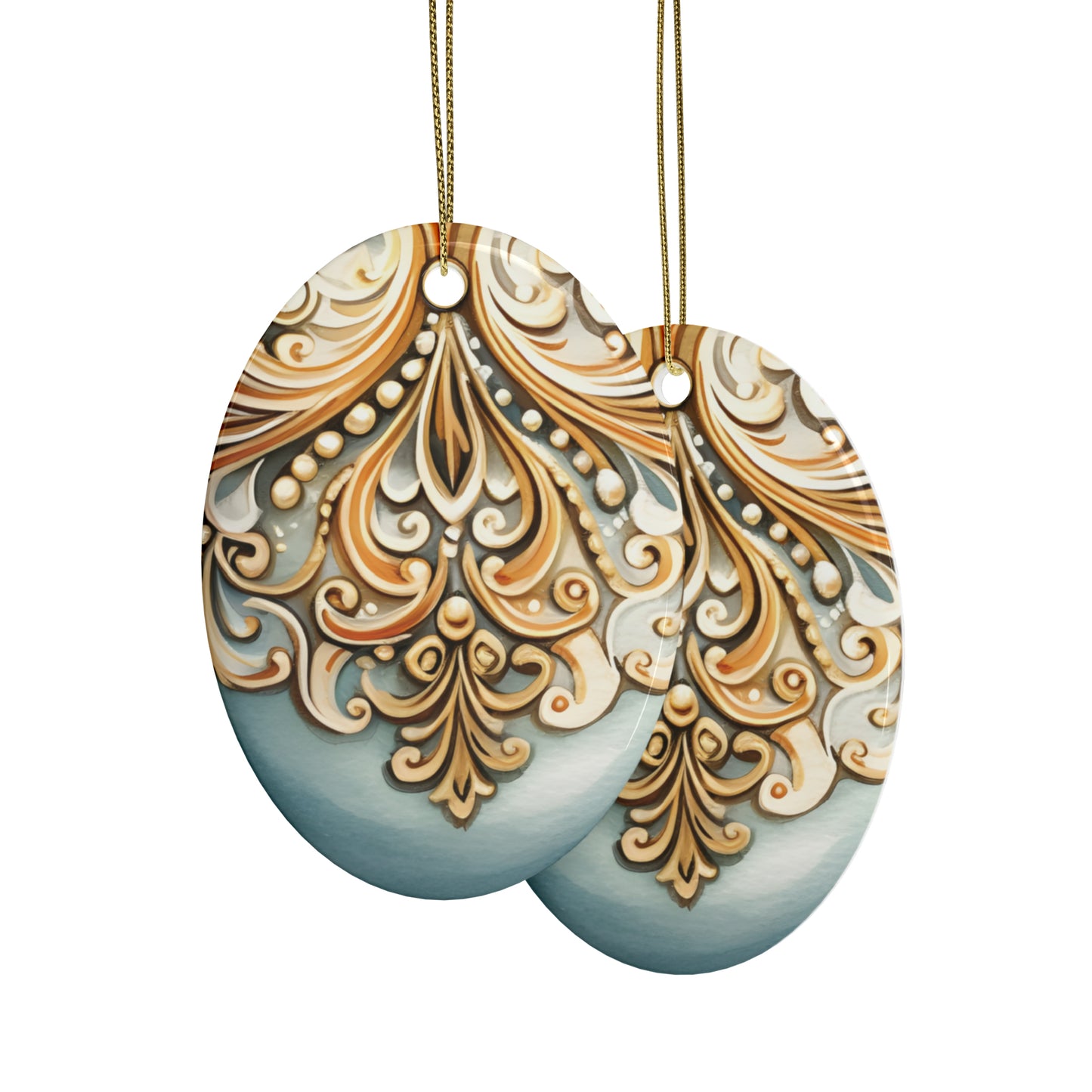 Gold and Blue Ceramic Christmas Ornaments (1pcs, 5pcs, 10pcs, 20pcs)