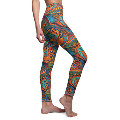 Deep Bohemian Swirls - Women's Cut & Sew Casual Leggings