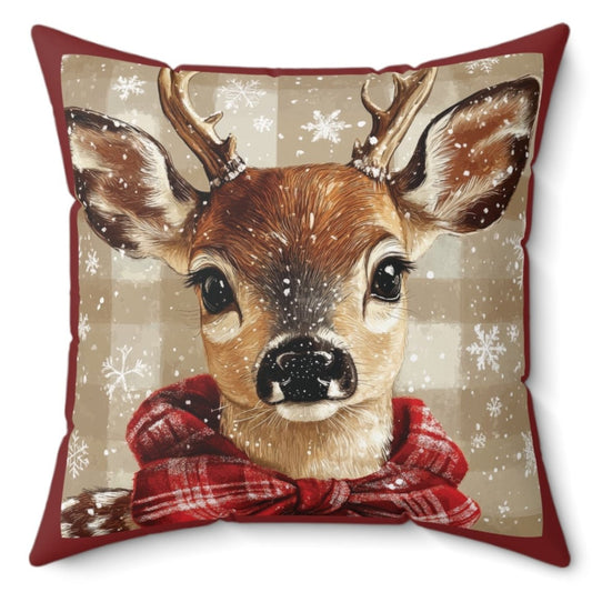 Christmas Deer - Faux Suede Square Pillow 14x14"