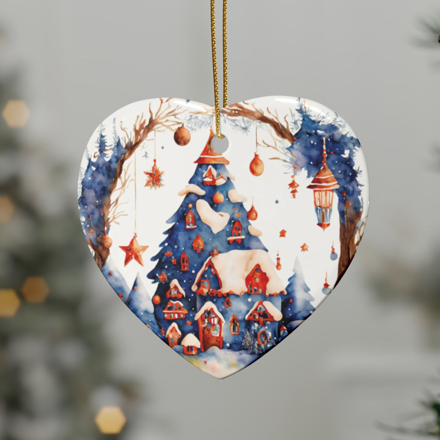 Idyllic Fantasy Christmas Scene | Ceramic Ornaments (1pcs, 5pcs, 10pcs, 20pcs) - 2