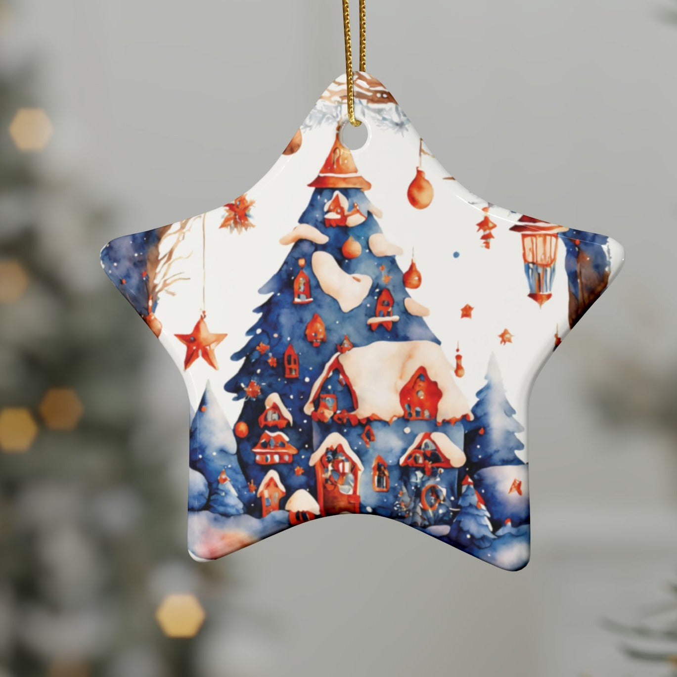 Idyllic Fantasy Christmas Scene | Ceramic Ornaments (1pcs, 5pcs, 10pcs, 20pcs) - 2