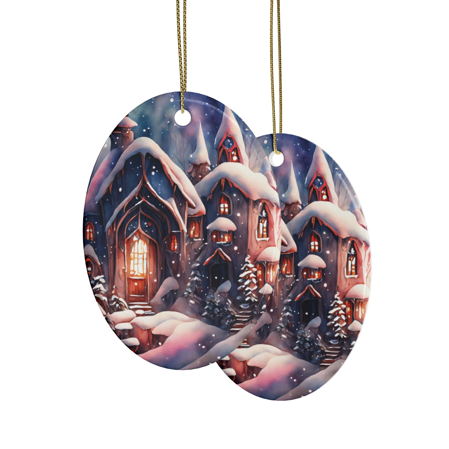 Idyllic Fantasy Christmas Scene | Ceramic Ornaments (1pcs, 5pcs, 10pcs, 20pcs) - 25