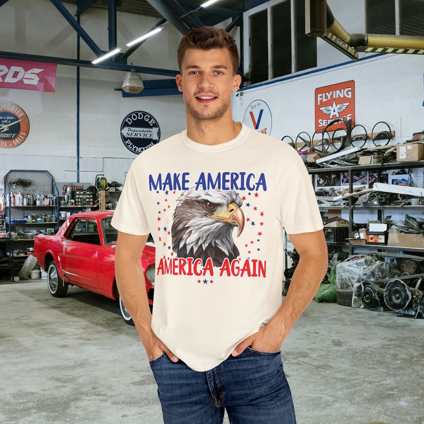 Make America America Again | Men's Garment-Dyed T-Shirt - Bald Eagle & Stars