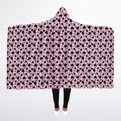 Love Pink & Black Hooded Blanket Micro Fleece - AOP