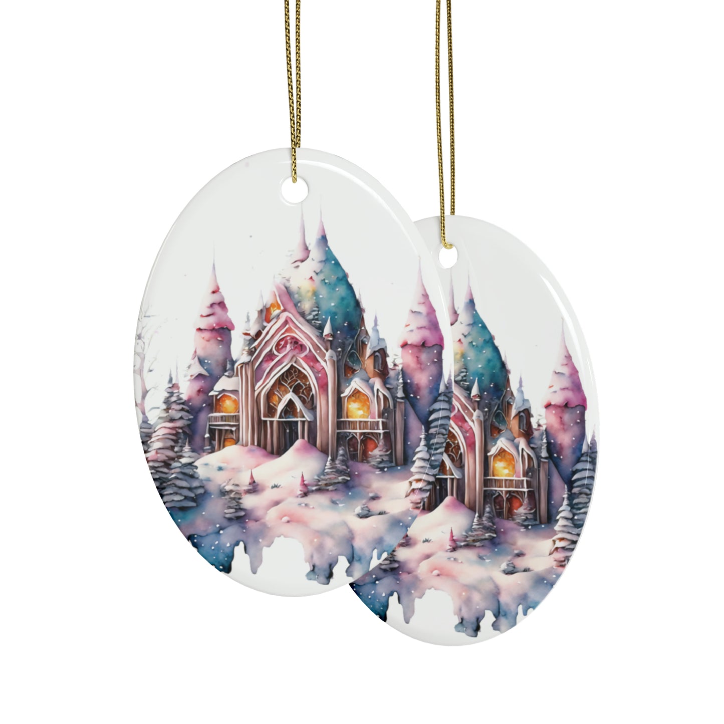 Idyllic Fantasy Christmas Scene | Ceramic Ornaments (1pcs, 5pcs, 10pcs, 20pcs) - 4