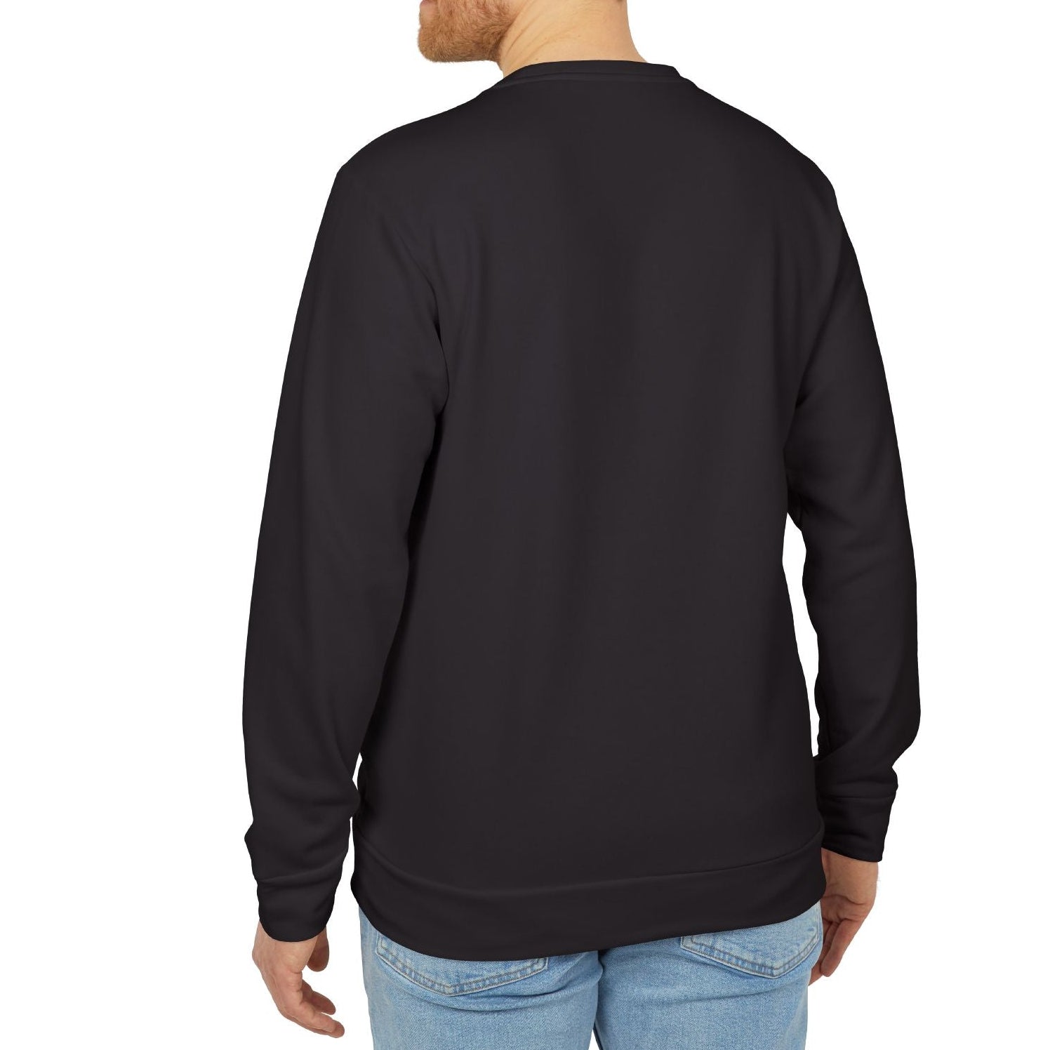 Man wearing a black sweatshirt on a white background