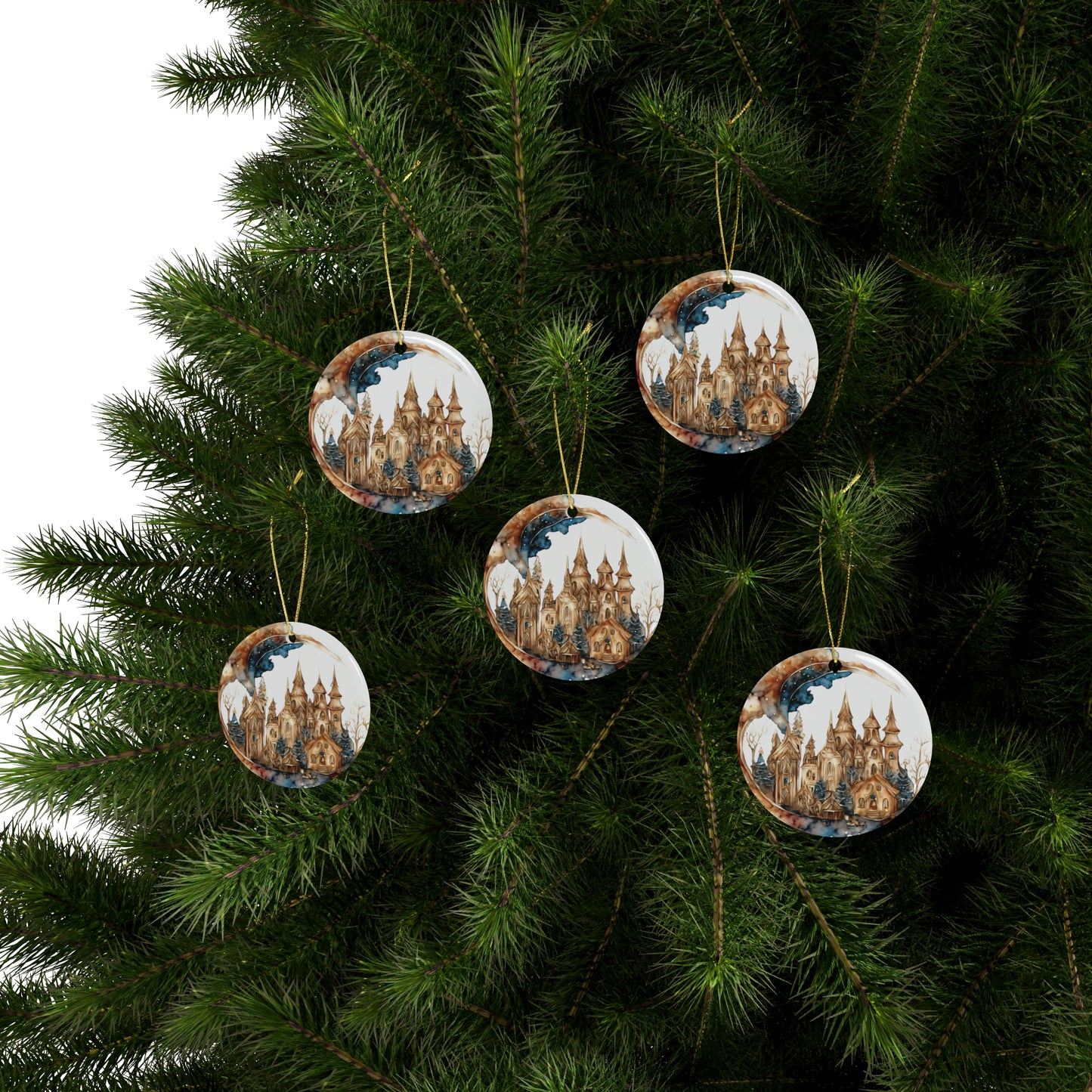Idyllic Fantasy Christmas Scene | Ceramic Ornaments (1pcs, 5pcs, 10pcs, 20pcs) - 19