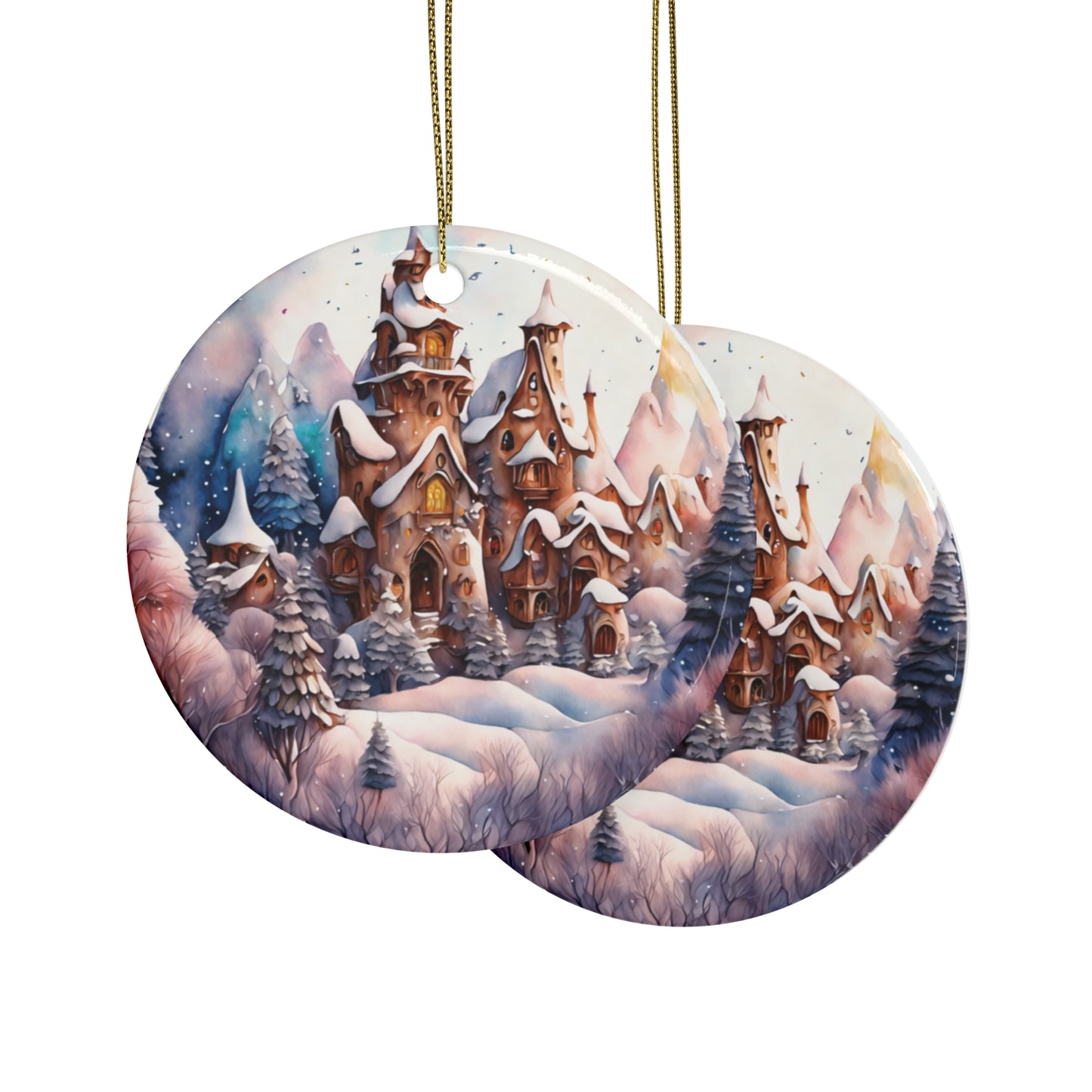 Idyllic Fantasy Christmas Scene | Ceramic Ornaments (1pcs, 5pcs, 10pcs, 20pcs) - 6