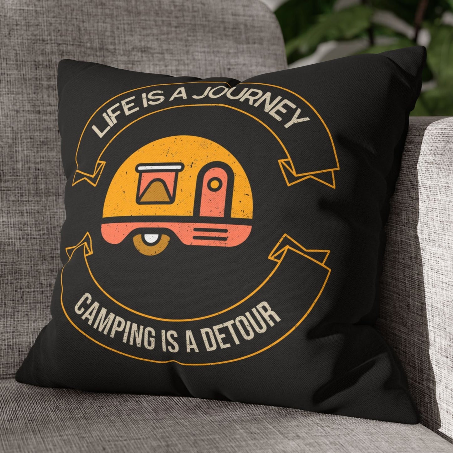 Life is a Journey, Camping is a Detour | Spun Polyester Square Pillowcase - Throw Cushion Cover