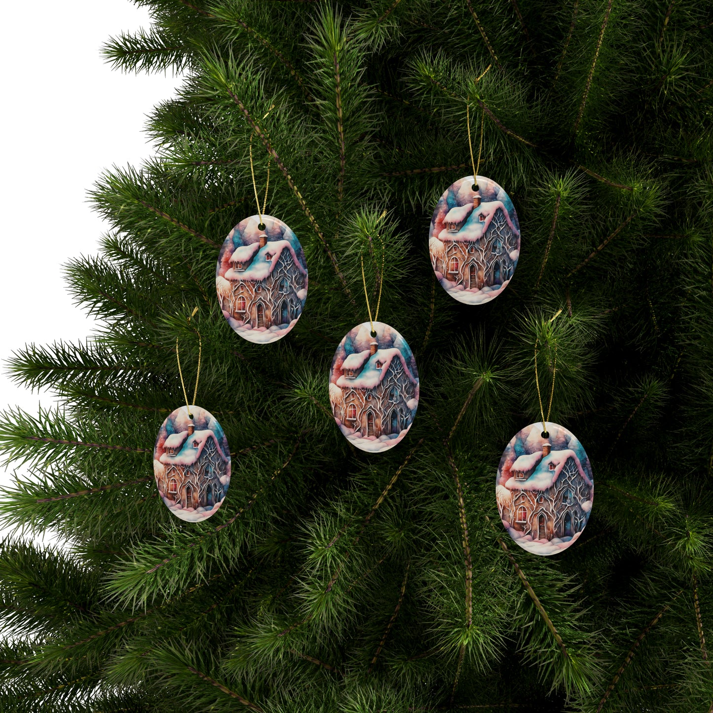 Idyllic Fantasy Christmas Scene | Ceramic Ornaments (1pcs, 5pcs, 10pcs, 20pcs) - 9