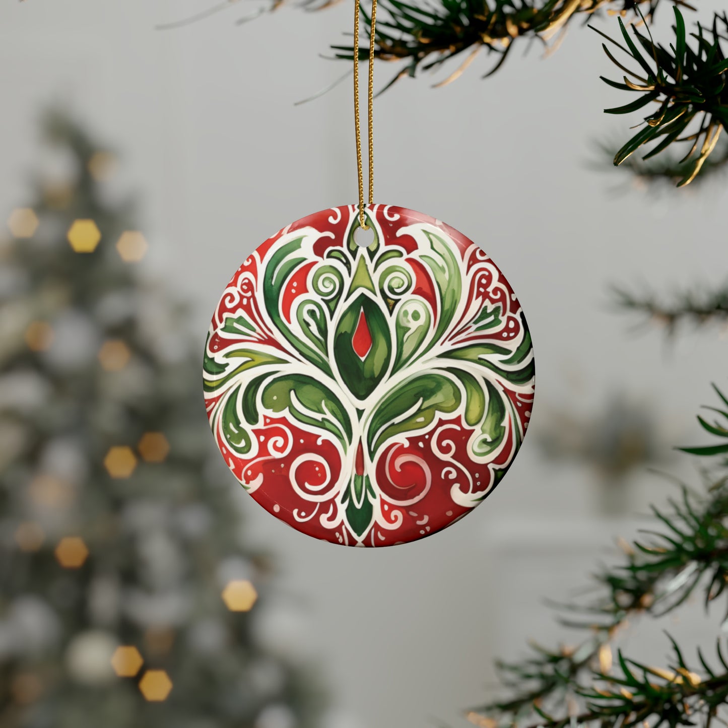 Red & Green Swirl Flairs Ceramic Christmas Ornaments (1pcs, 5pcs, 10pcs, 20pcs)