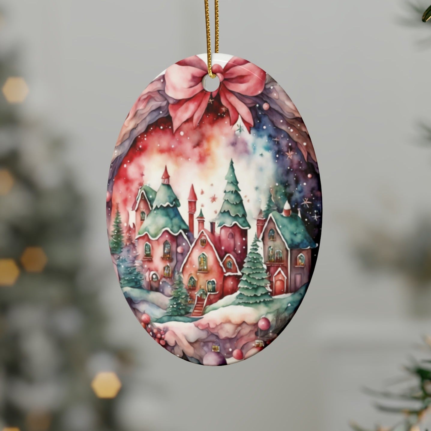 Idyllic Fantasy Christmas Scene | Ceramic Ornaments (1pcs, 5pcs, 10pcs, 20pcs) - 17