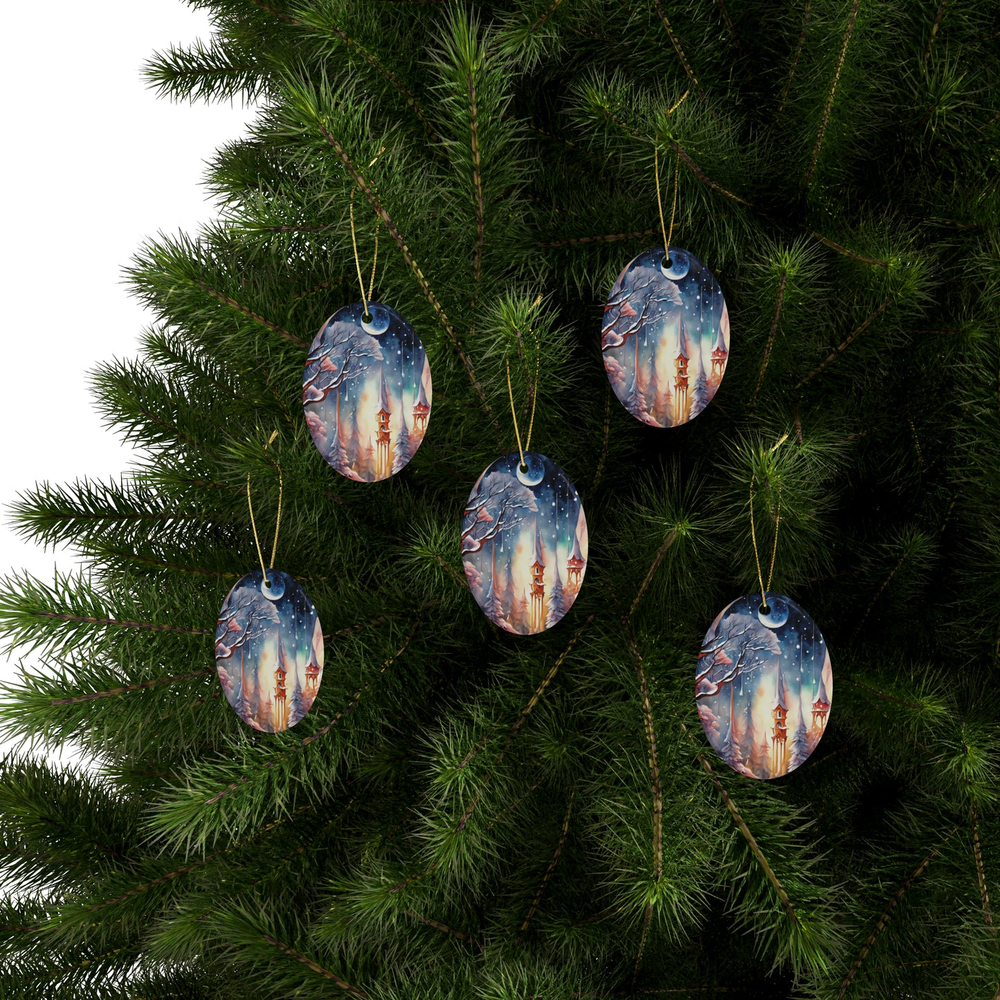 Idyllic Fantasy Christmas Scene | Ceramic Ornaments (1pcs, 5pcs, 10pcs, 20pcs) - 5