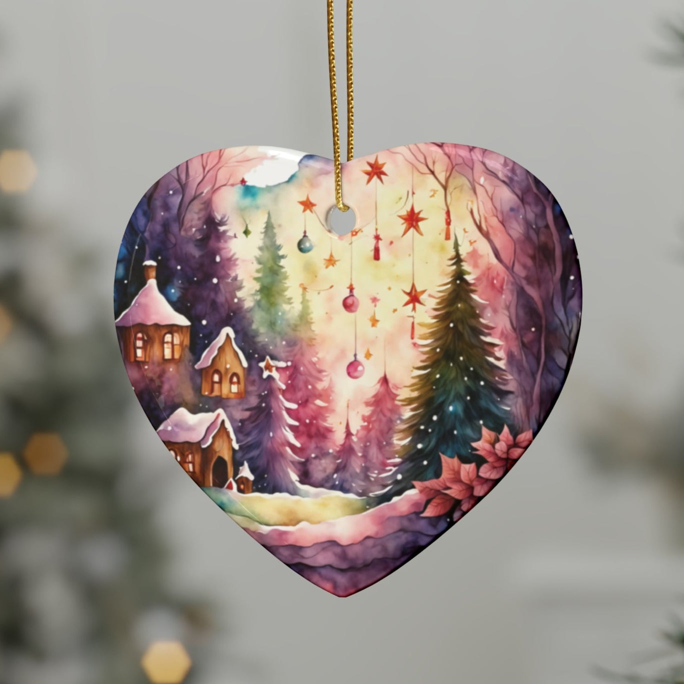 Idyllic Fantasy Christmas Scene | Ceramic Ornaments (1pcs, 5pcs, 10pcs, 20pcs) - 1
