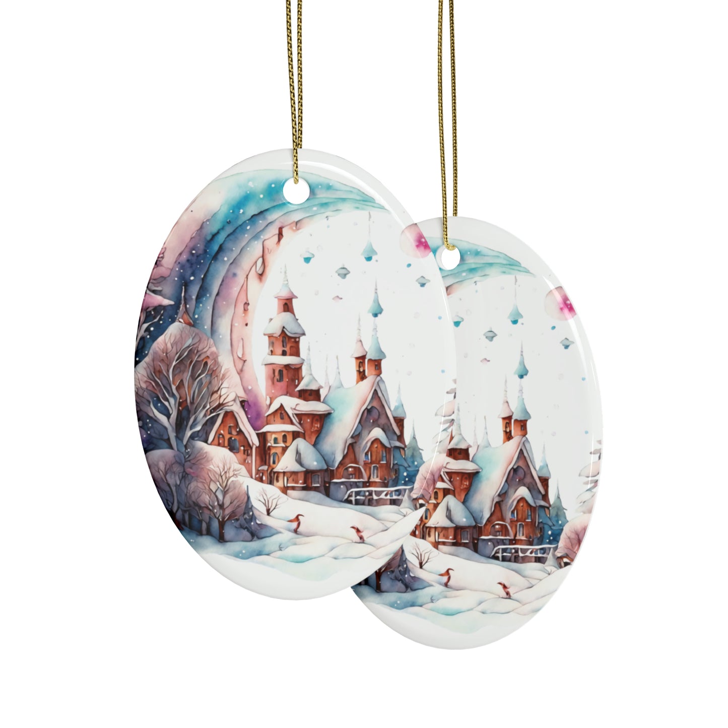 Idyllic Fantasy Christmas Scene | Ceramic Ornaments (1pcs, 5pcs, 10pcs, 20pcs) - 3