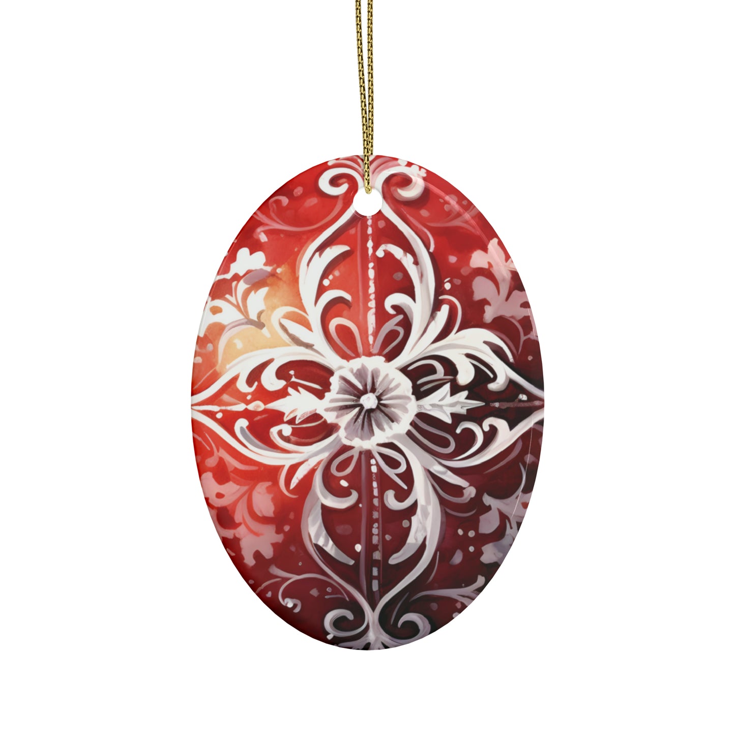 Red & White Swirls Ceramic Christmas Ornaments (1pcs, 5pcs, 10pcs, 20pcs)