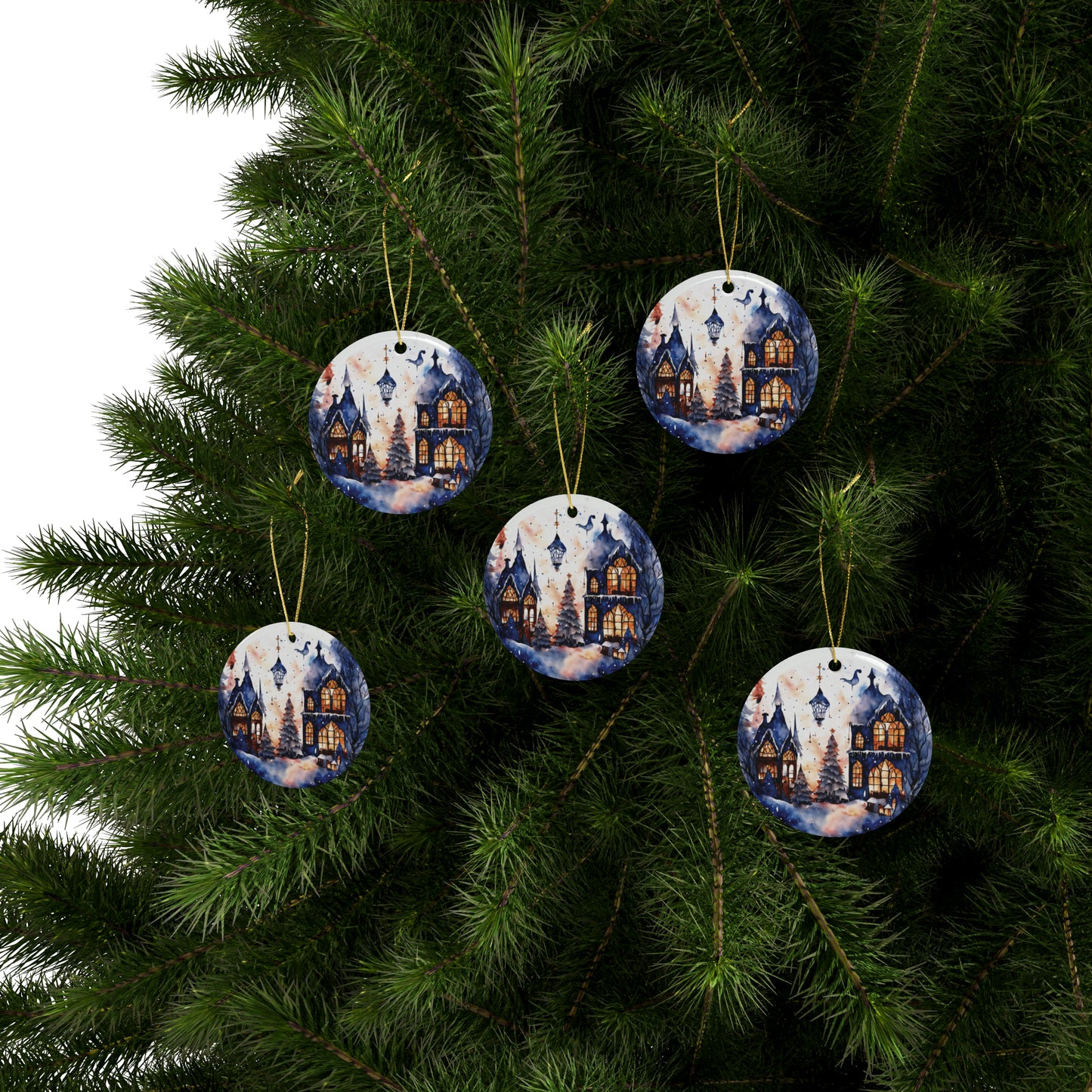 Idyllic Fantasy Christmas Scene | Ceramic Ornaments (1pcs, 5pcs, 10pcs, 20pcs) - 23