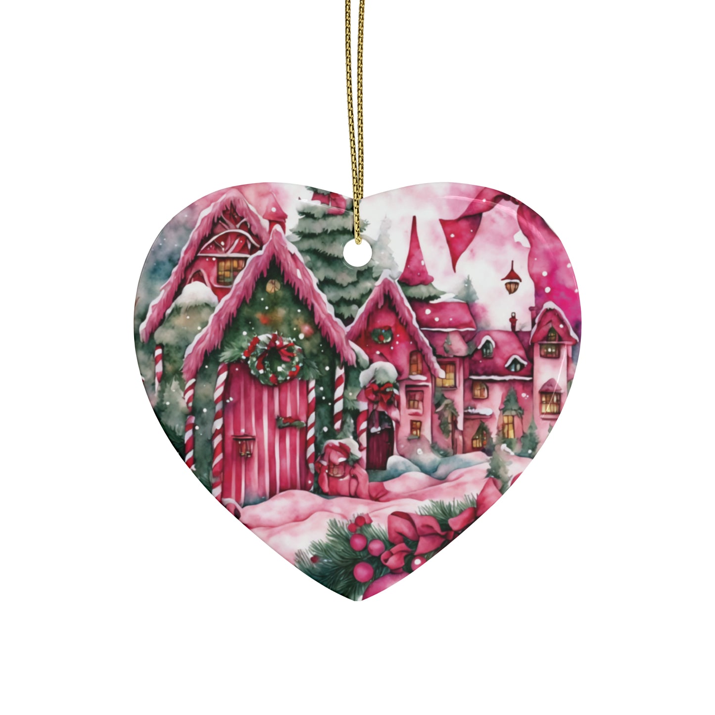 Idyllic Fantasy Christmas Scene | Pink Ceramic Ornaments (1pcs, 5pcs, 10pcs, 20pcs) - 26