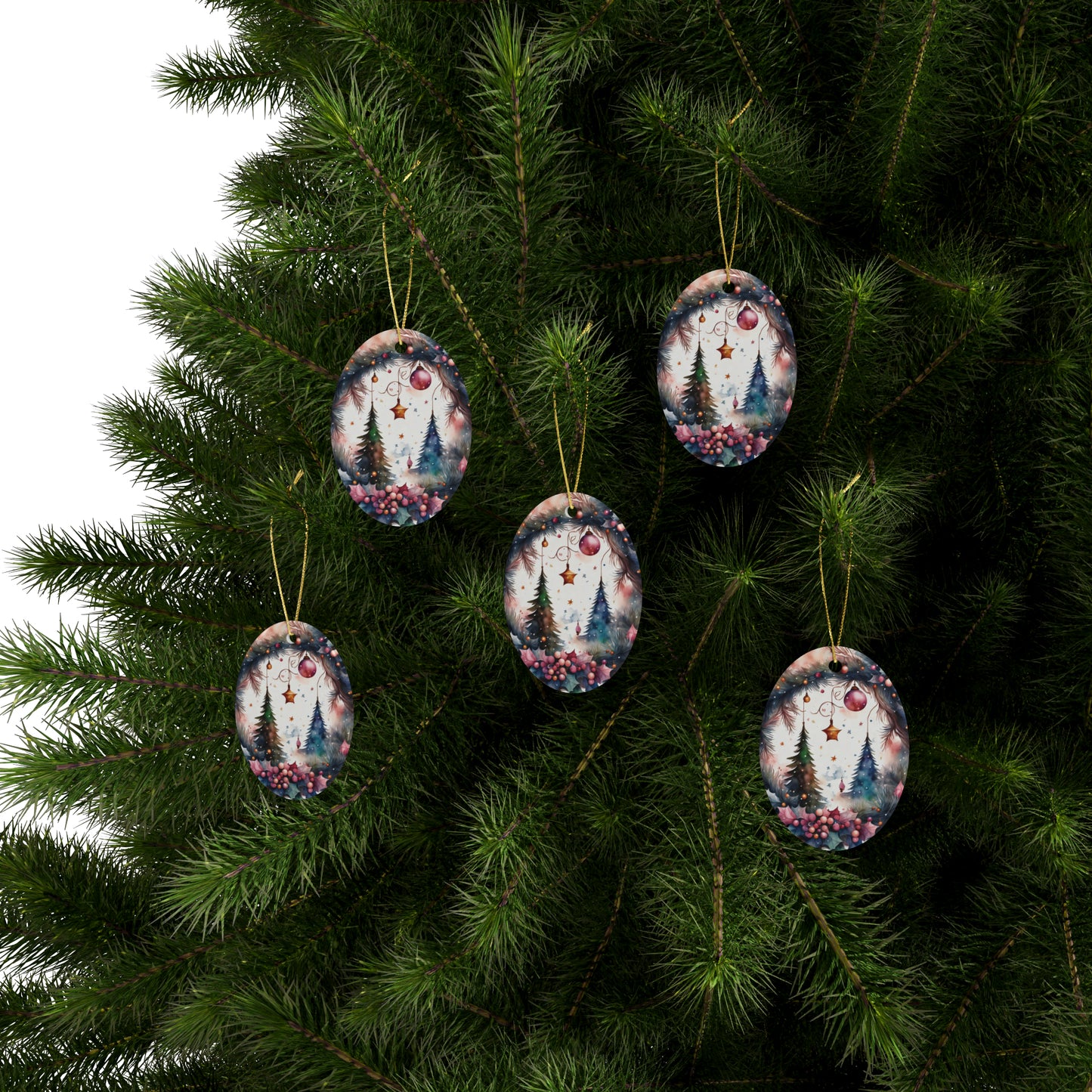 Idyllic Fantasy Christmas Scene | Ceramic Ornaments (1pcs, 5pcs, 10pcs, 20pcs) - 15