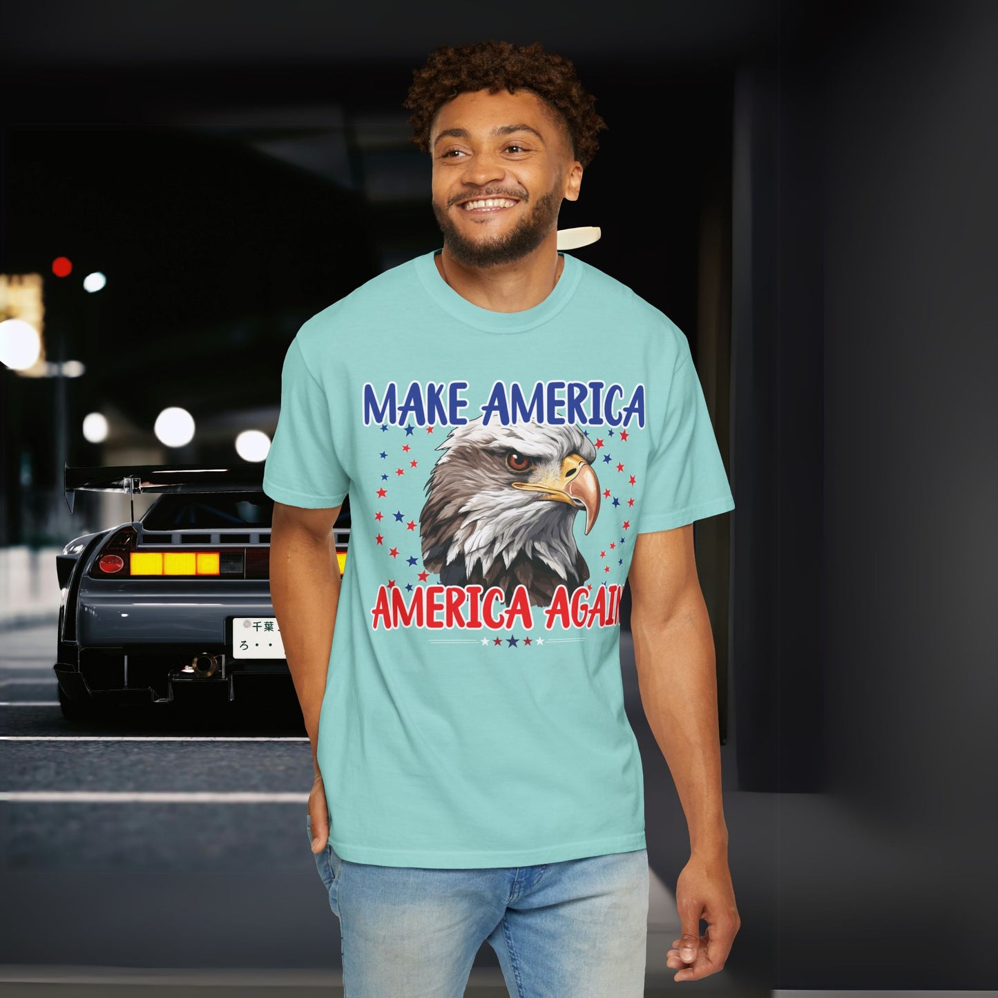 Make America America Again | Men's Garment-Dyed T-Shirt - Bald Eagle & Stars