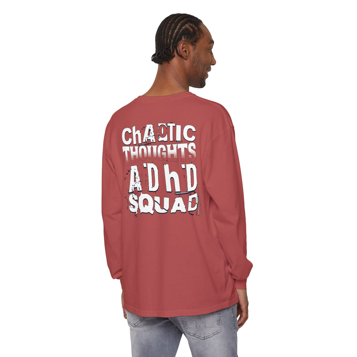 ADHD SQUAD | Unisex Garment-Dyed Long Sleeve Tee - Chaotic Thoughts That Are Constantly Fading Away
