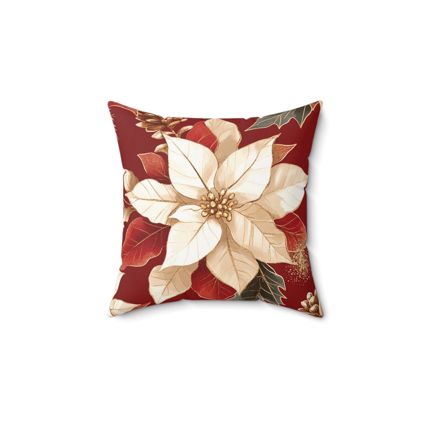 Creamy Poinsettia - Faux Suede Square Cover & Pillow 14x14"