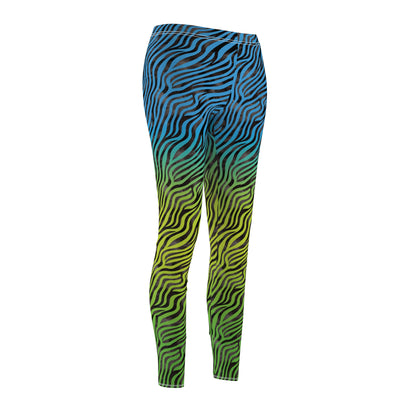 Blue Yellow Green Ombre Zebra Print Neon Leggings