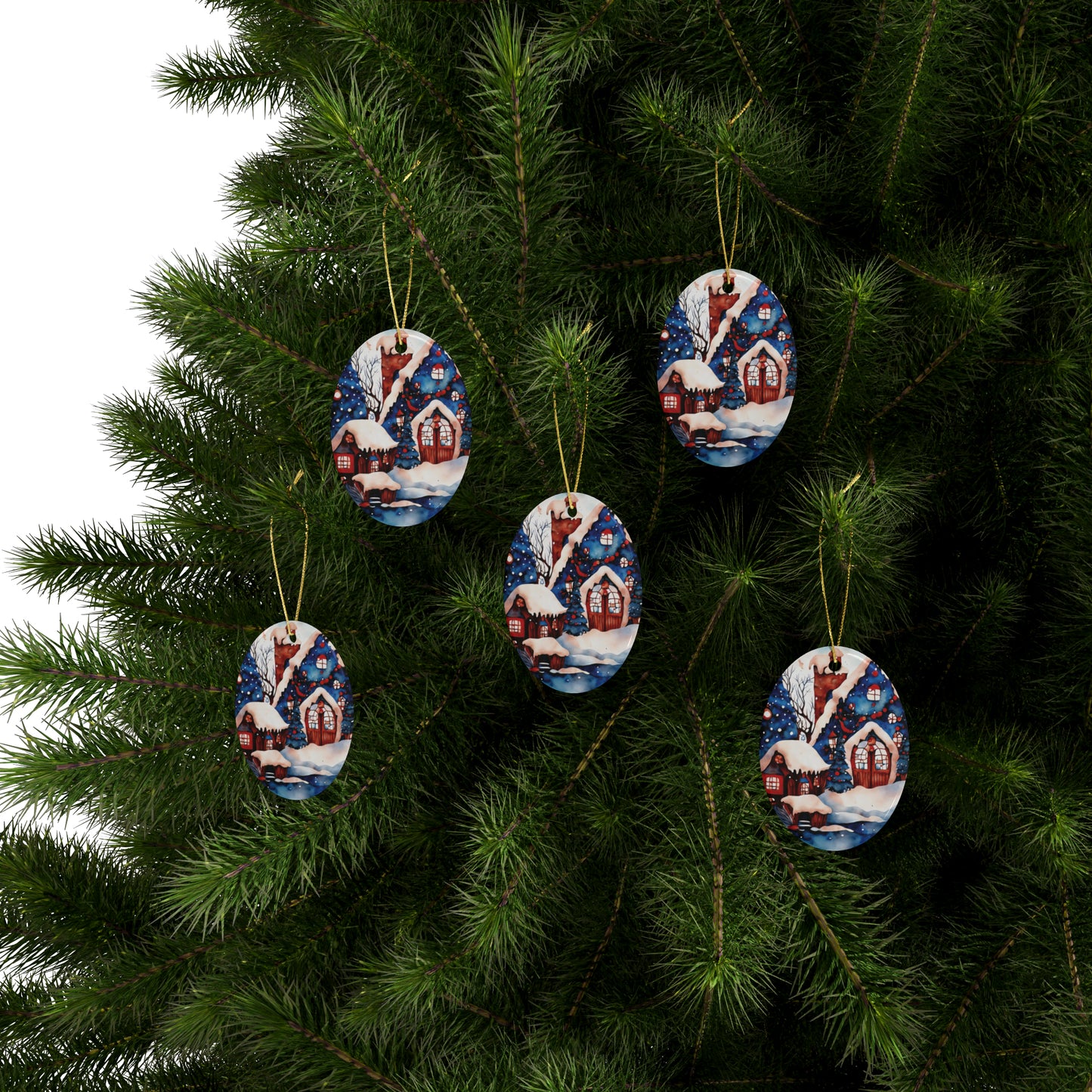 Idyllic Fantasy Christmas Scene | Ceramic Ornaments (1pcs, 5pcs, 10pcs, 20pcs) - 20
