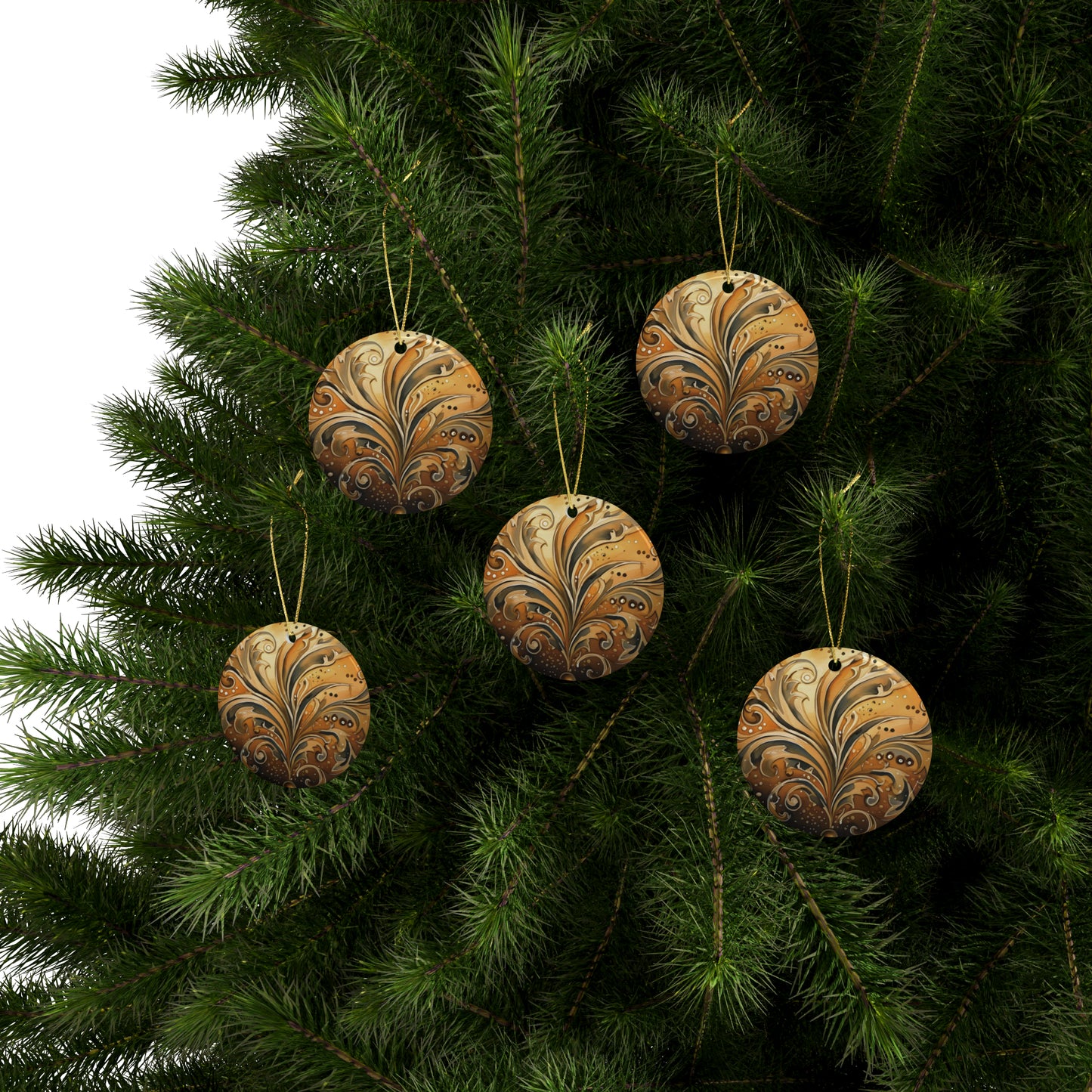 Gold Swirl Flairs Ceramic Christmas Ornaments (1pcs, 5pcs, 10pcs, 20pcs)