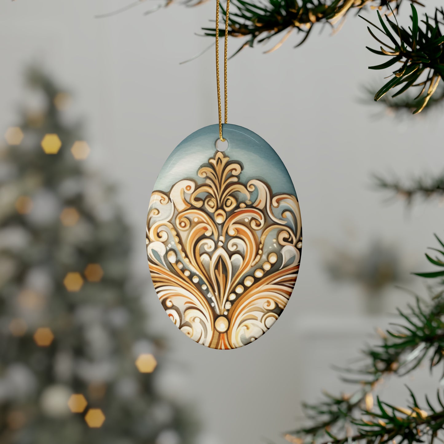 Blue & Gold Ceramic Christmas Ornaments (1pcs, 5pcs, 10pcs, 20pcs)