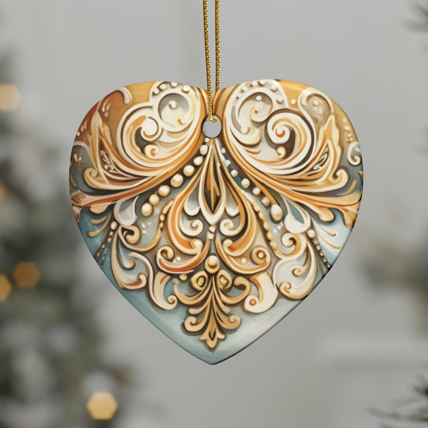 Gold and Blue Ceramic Christmas Ornaments (1pcs, 5pcs, 10pcs, 20pcs)