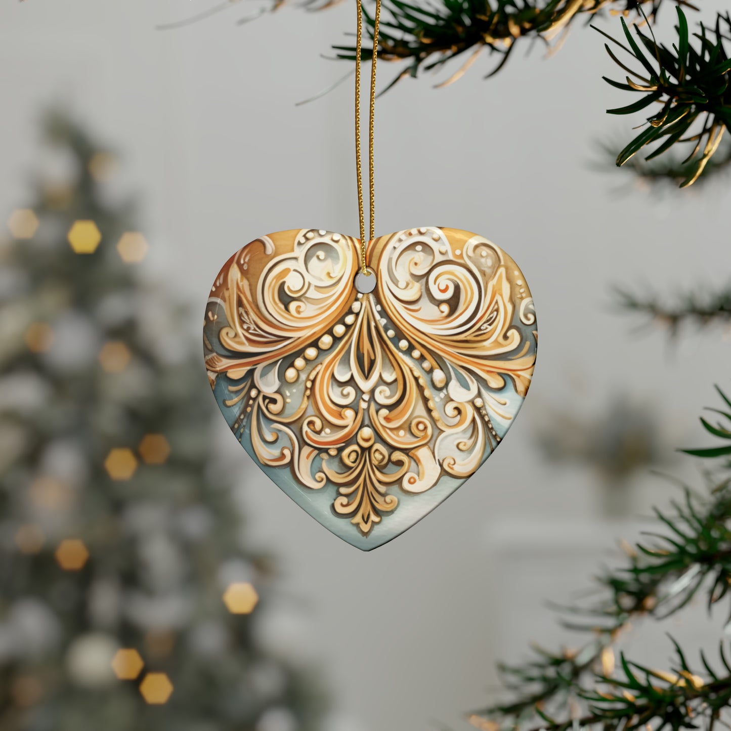 Gold and Blue Ceramic Christmas Ornaments (1pcs, 5pcs, 10pcs, 20pcs)