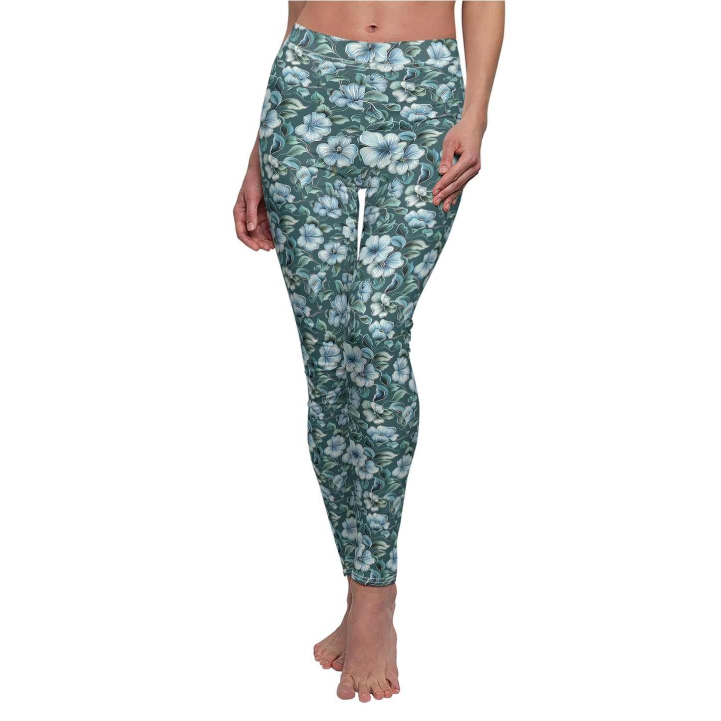 Teal Wildflower - Women's Cut & Sew Casual Leggings