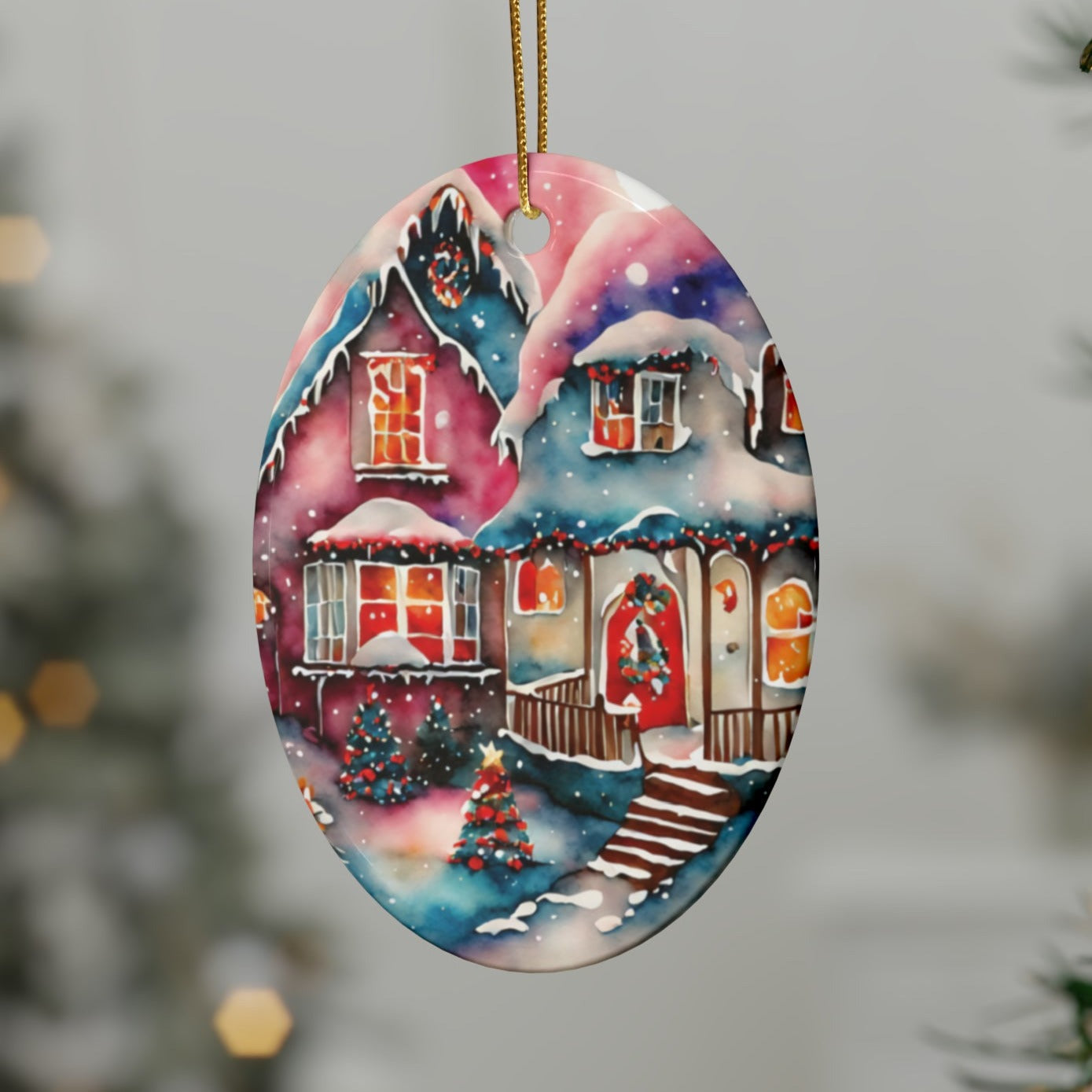 Idyllic Fantasy Christmas Scene | Ceramic Ornaments (1pcs, 5pcs, 10pcs, 20pcs) -16
