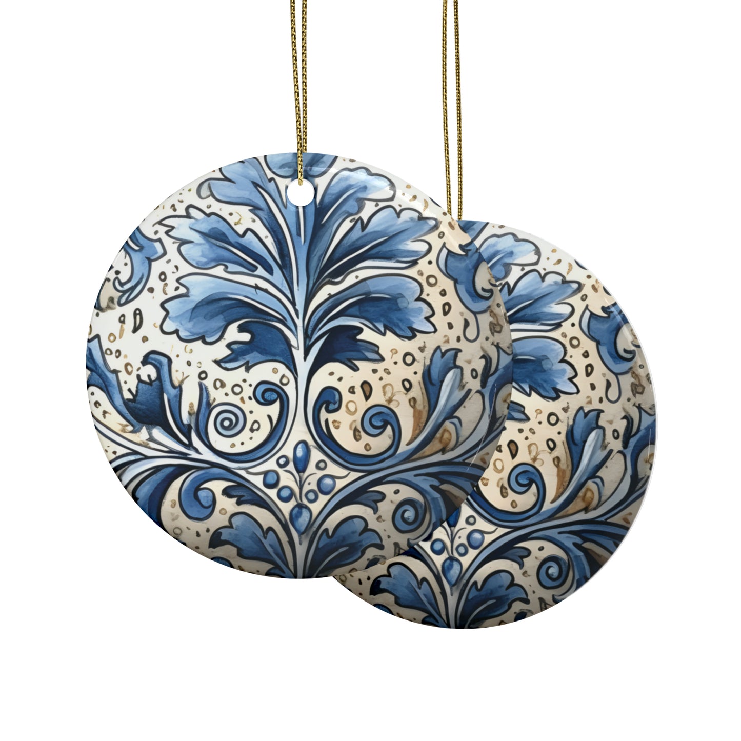 Dusty Blue & Cream Swirl Ceramic Christmas Ornaments (1pcs, 5pcs, 10pcs, 20pcs)