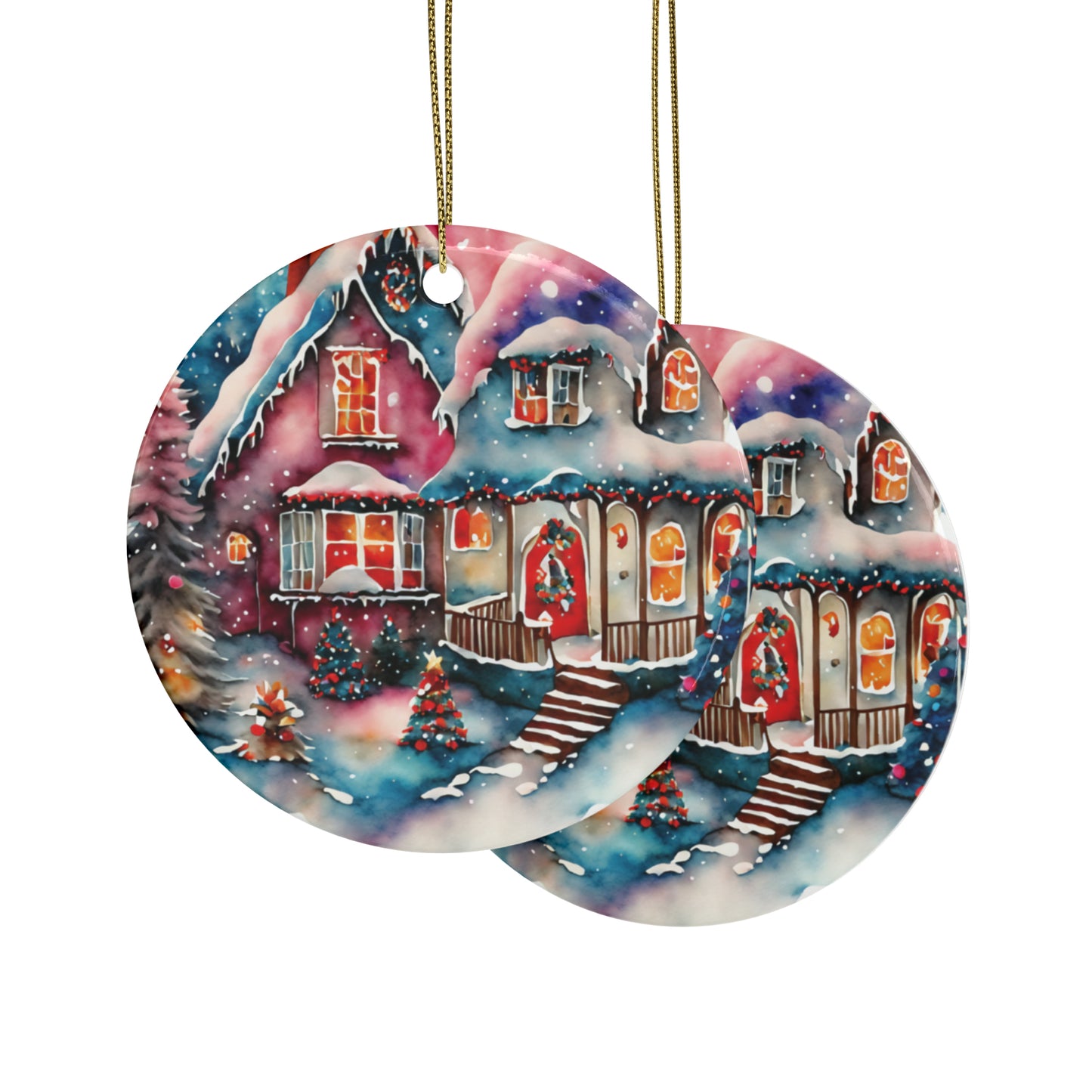 Idyllic Fantasy Christmas Scene | Ceramic Ornaments (1pcs, 5pcs, 10pcs, 20pcs) -16