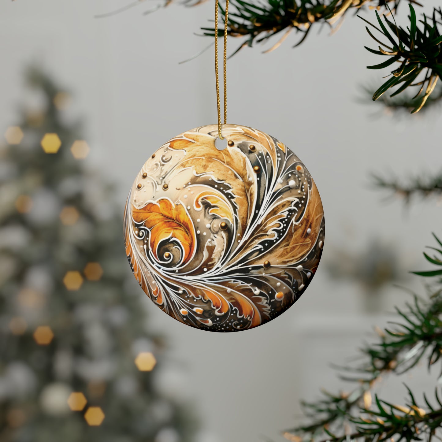 Gold Heart Swirl Ceramic Christmas Ornaments (1pcs, 5pcs, 10pcs, 20pcs)