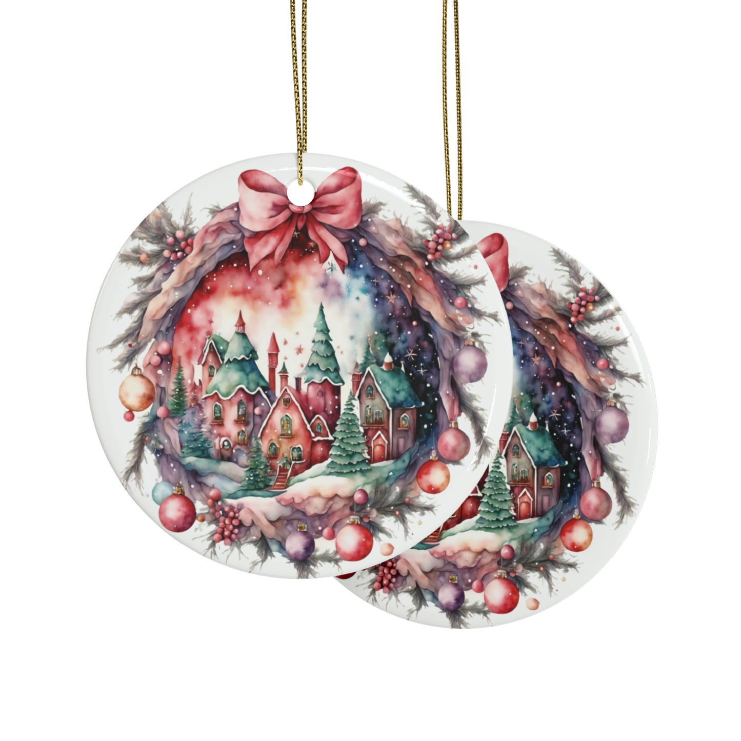 Idyllic Fantasy Christmas Scene | Ceramic Ornaments (1pcs, 5pcs, 10pcs, 20pcs) - 17