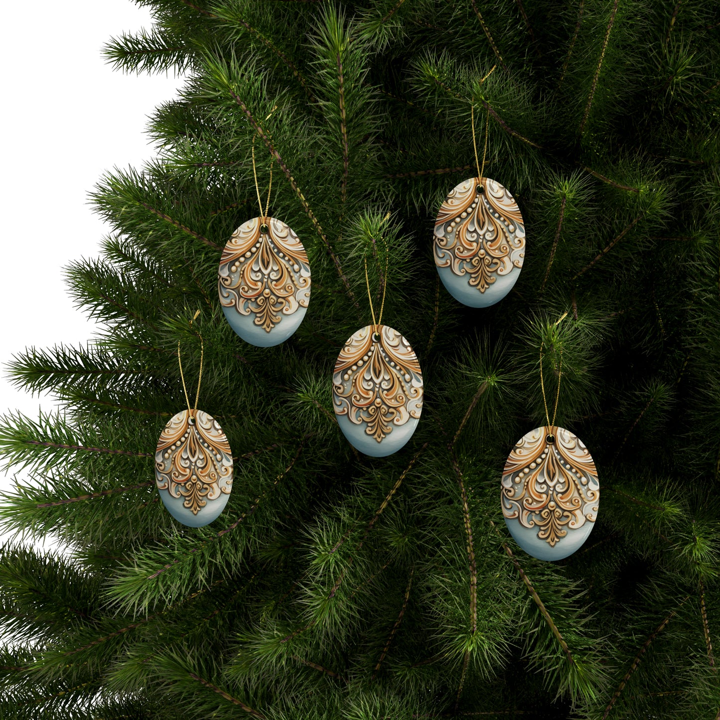 Gold and Blue Ceramic Christmas Ornaments (1pcs, 5pcs, 10pcs, 20pcs)
