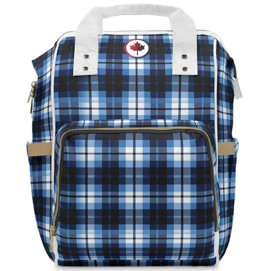 Canadian Blue Plaid - Multifunctional Diaper Backpack – Durable, Spacious, and Stylish - Maple Leaf