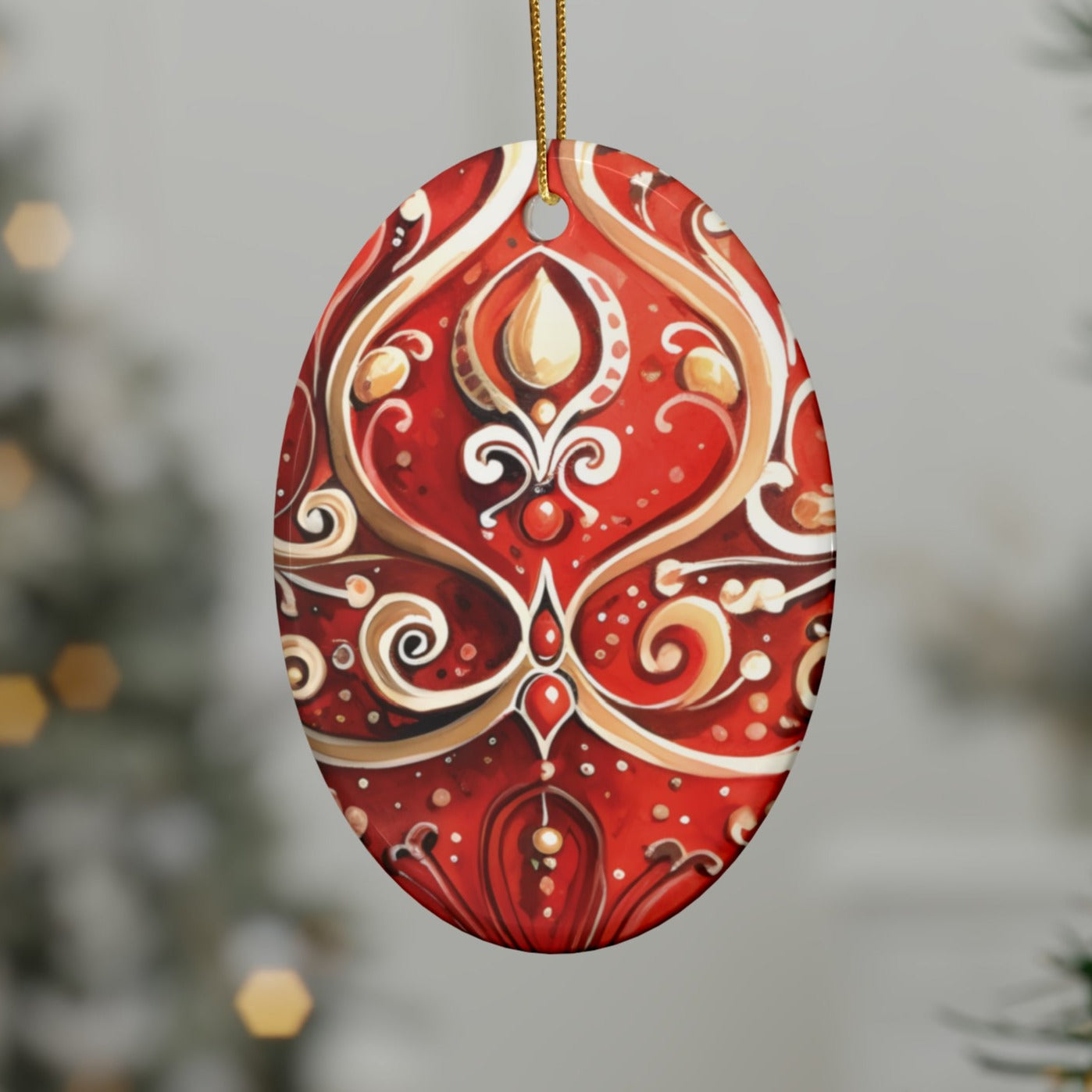 Red & Gold Flairs Ceramic Christmas Ornaments (1pcs, 5pcs, 10pcs, 20pcs)