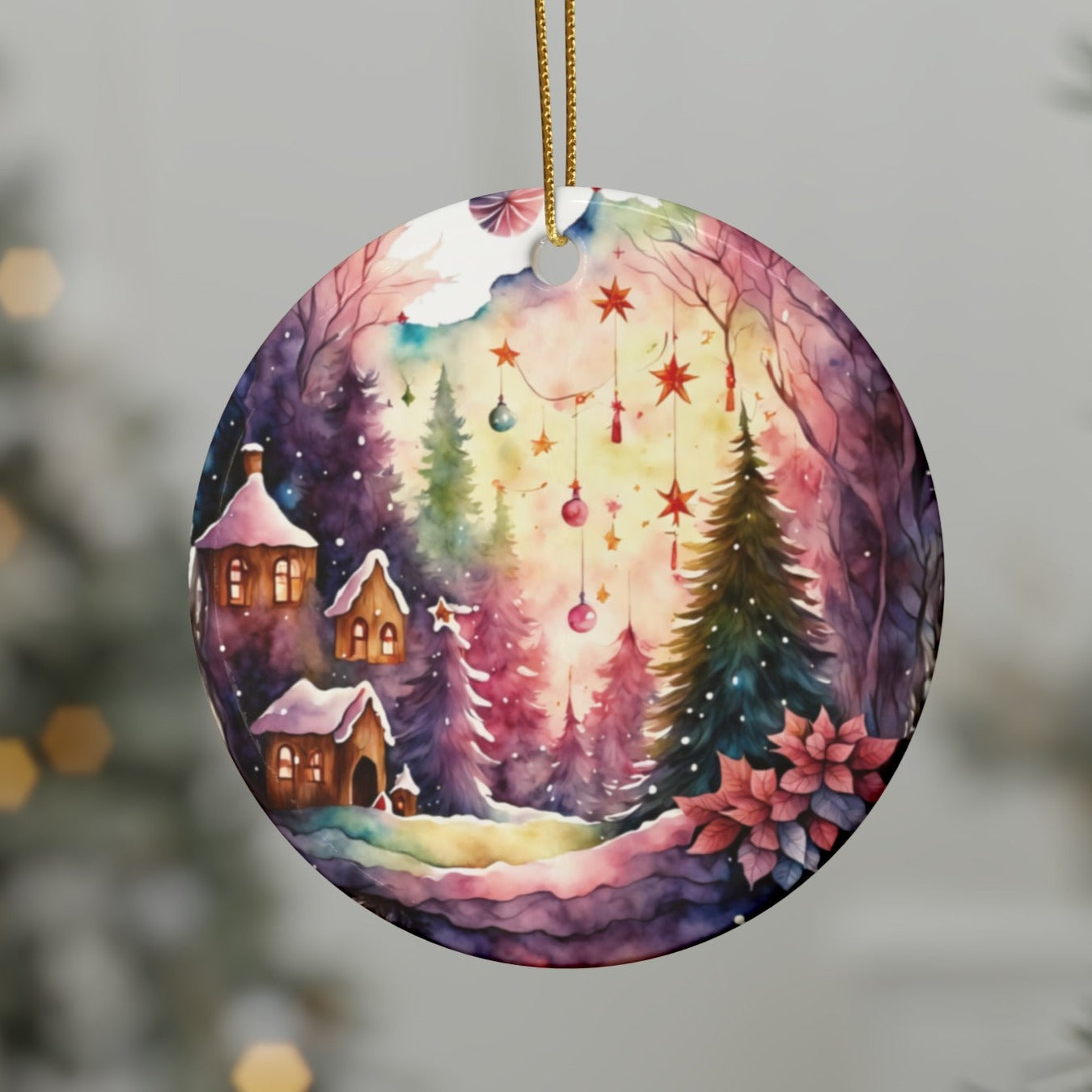 Idyllic Fantasy Christmas Scene | Ceramic Ornaments (1pcs, 5pcs, 10pcs, 20pcs) - 1