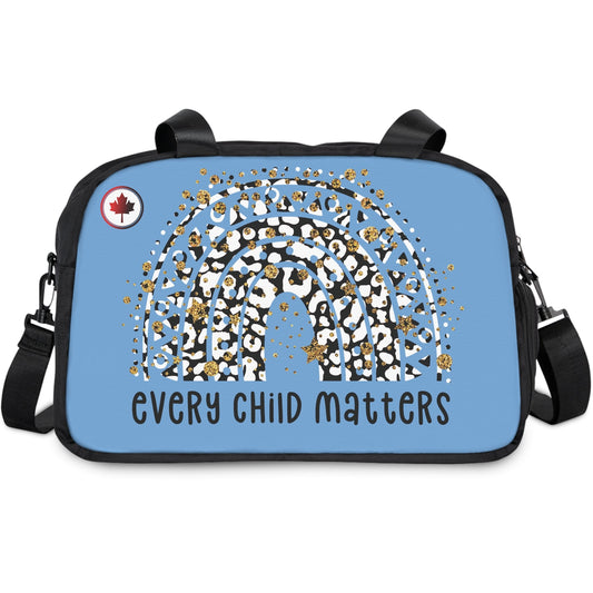 Blue bag with a rainbow design and 'Every Child Matters' text on a white background