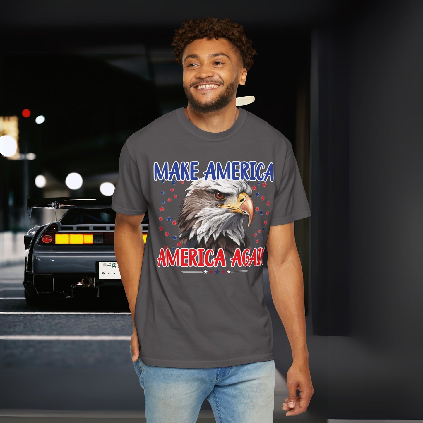 Make America America Again | Men's Garment-Dyed T-Shirt - Bald Eagle & Stars