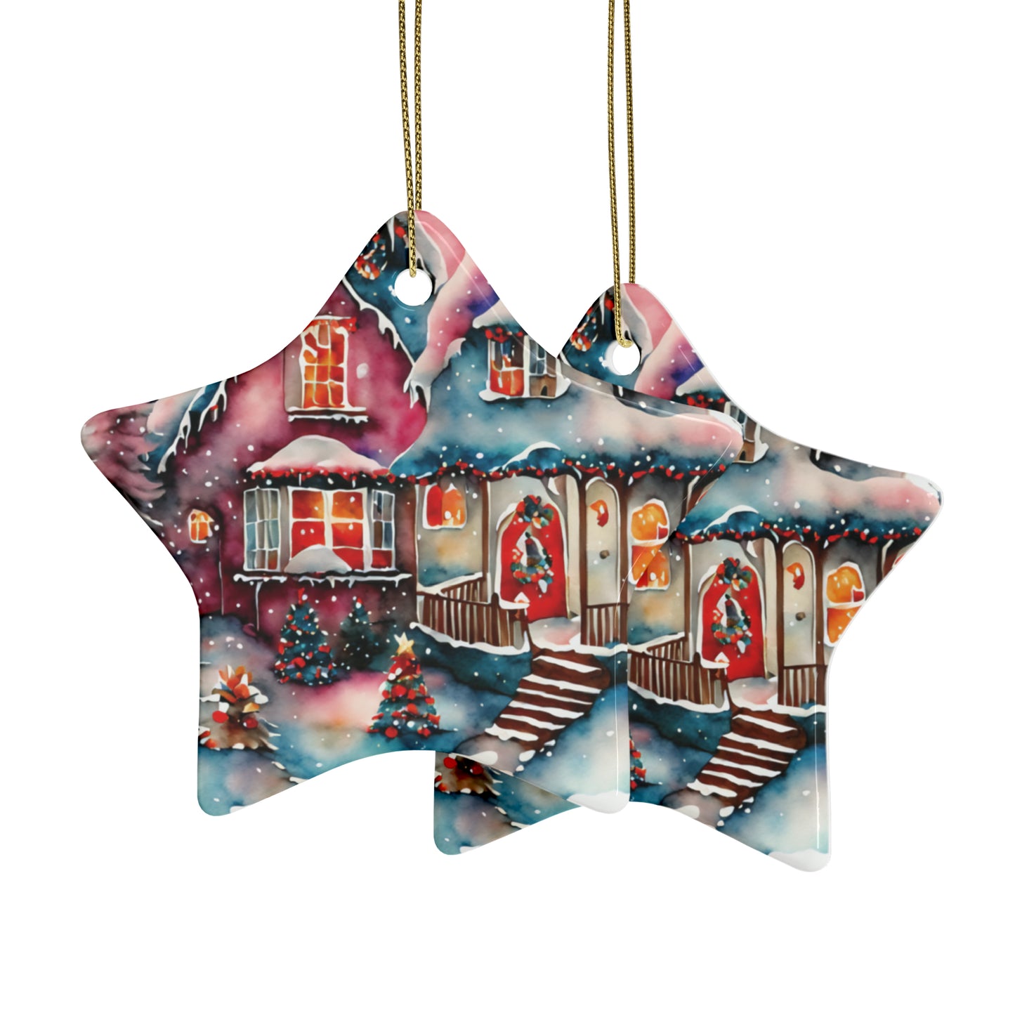 Idyllic Fantasy Christmas Scene | Ceramic Ornaments (1pcs, 5pcs, 10pcs, 20pcs) -16