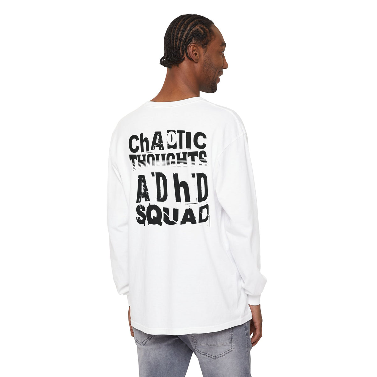ADHD SQUAD | Unisex Garment-Dyed Long Sleeve Tee - Chaotic Thoughts That Are Constantly Fading Away